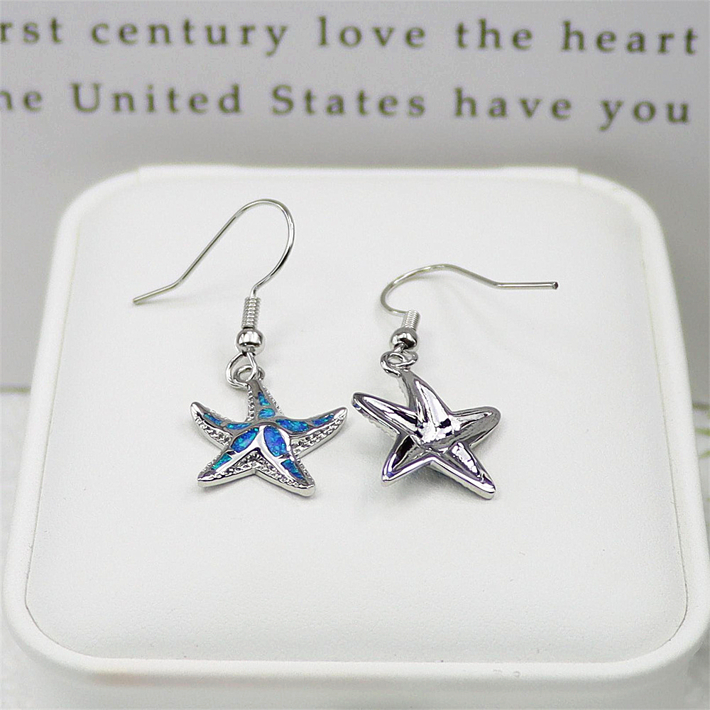 White Opal Starfish Dangle Earrings, Opal Nautical Earrings, Minimalist Ocean Jewelry, Elegant Gift for Women