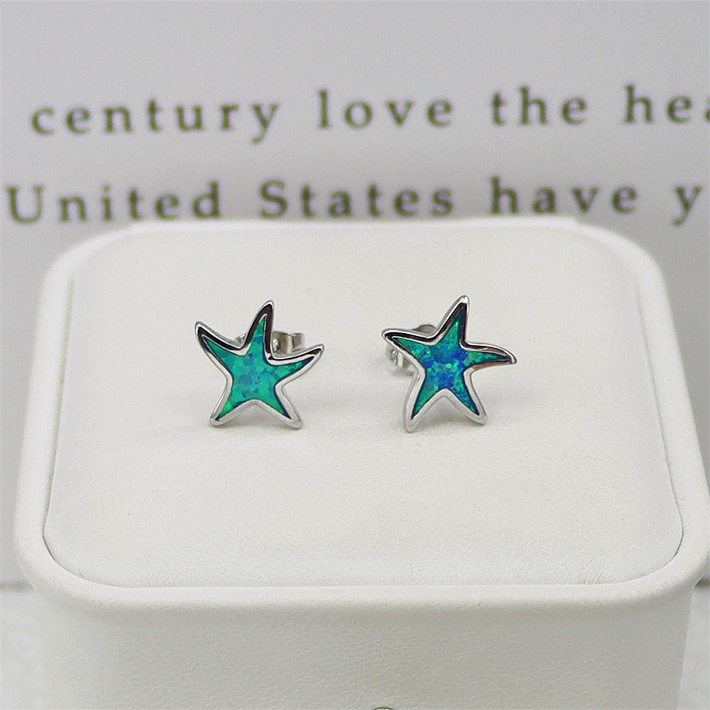 Starfish Stud Earrings, Rose Gold Plated with Blue  Opal, Whimsical Ocean Jewelry, Joyful Gift for Women