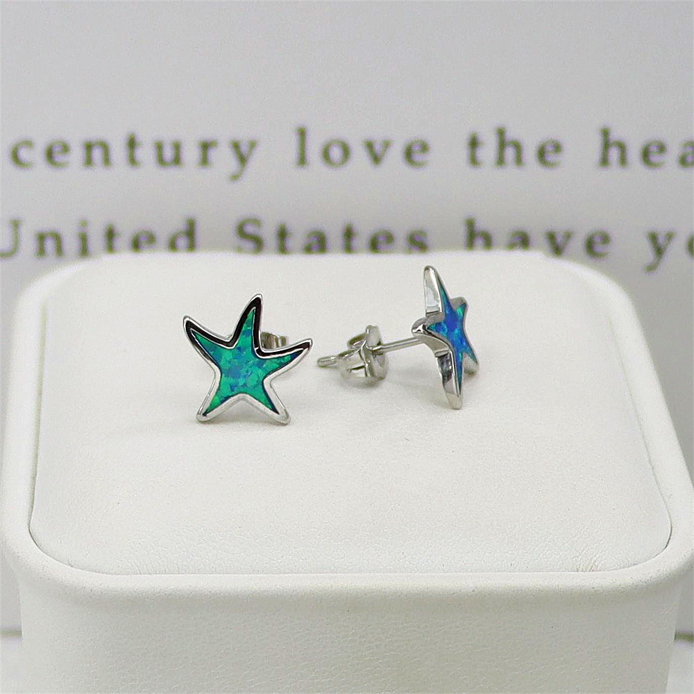 Starfish Stud Earrings, Rose Gold Plated with Blue  Opal, Whimsical Ocean Jewelry, Joyful Gift for Women