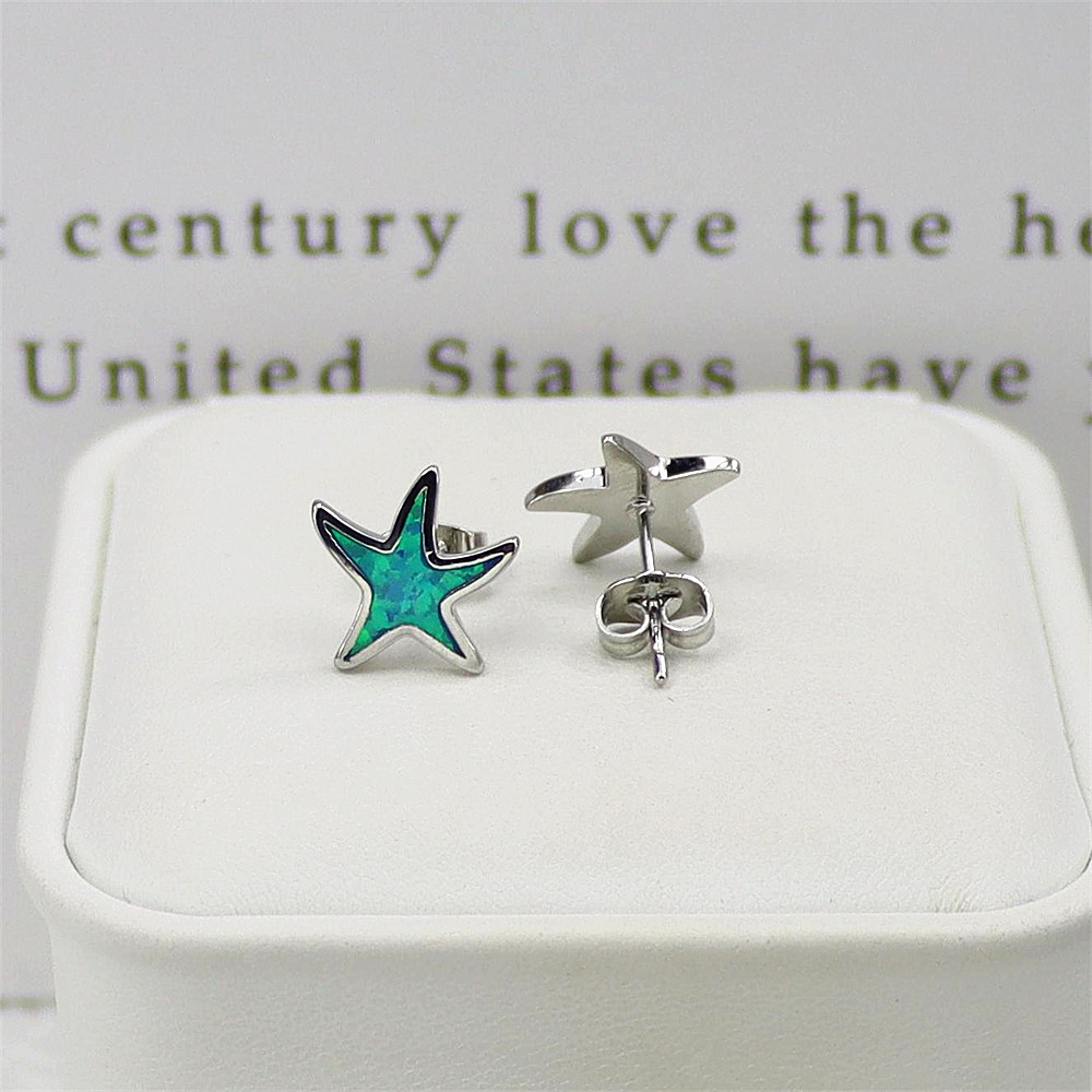 Starfish Stud Earrings, Rose Gold Plated with Blue  Opal, Whimsical Ocean Jewelry, Joyful Gift for Women