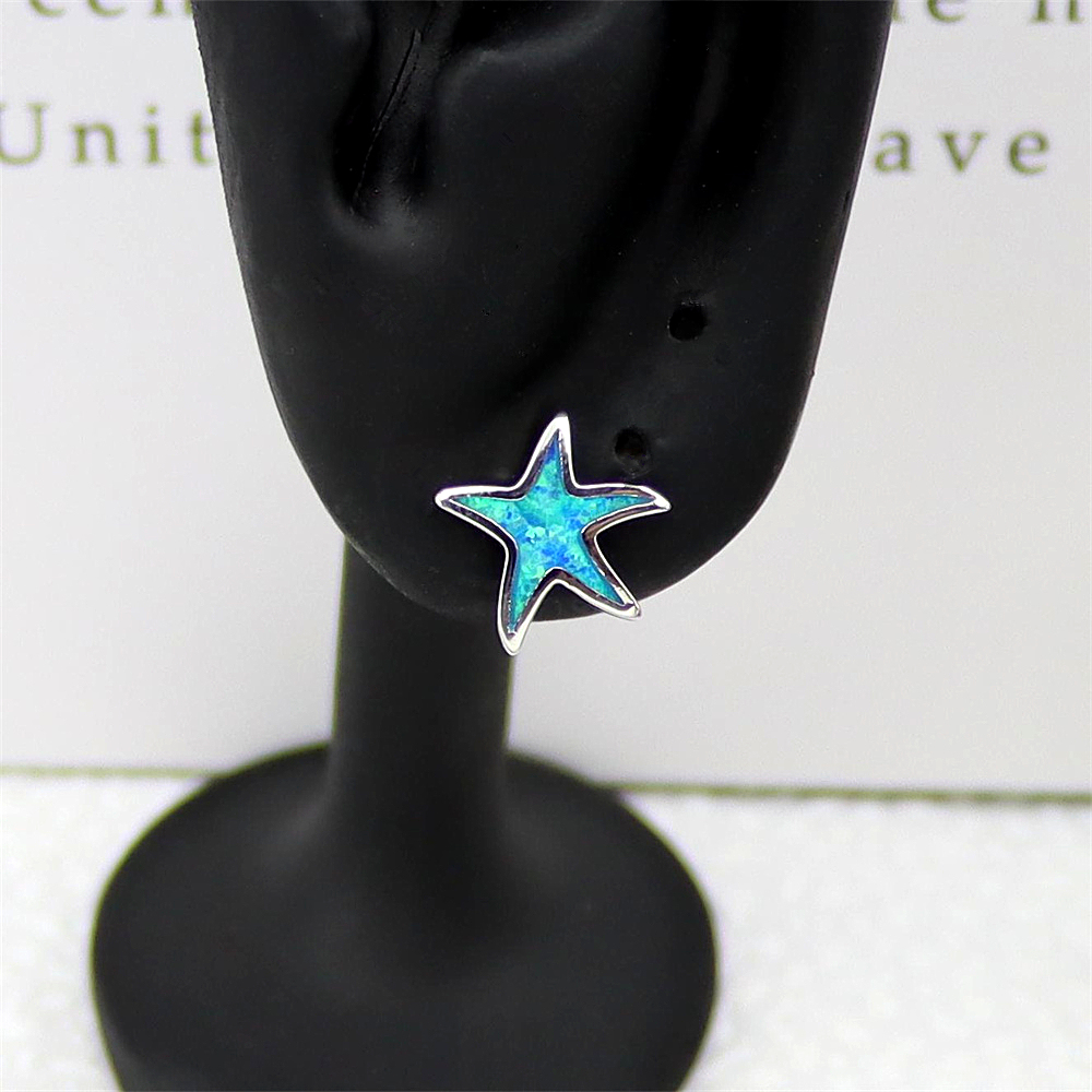 Starfish Stud Earrings, Rose Gold Plated with Blue  Opal, Whimsical Ocean Jewelry, Joyful Gift for Women