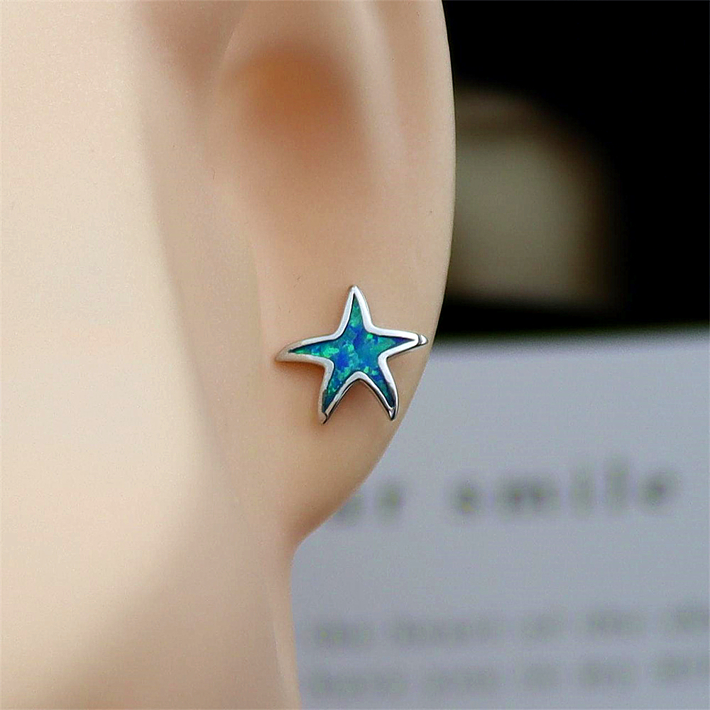 Starfish Stud Earrings, Rose Gold Plated with Blue  Opal, Whimsical Ocean Jewelry, Joyful Gift for Women