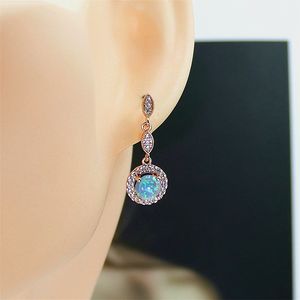 Rose Gold Round Opal Dangle Earrings,Opal Drop Earrings, Elegant Minimalist Jewelry, Versatile Gift for Women