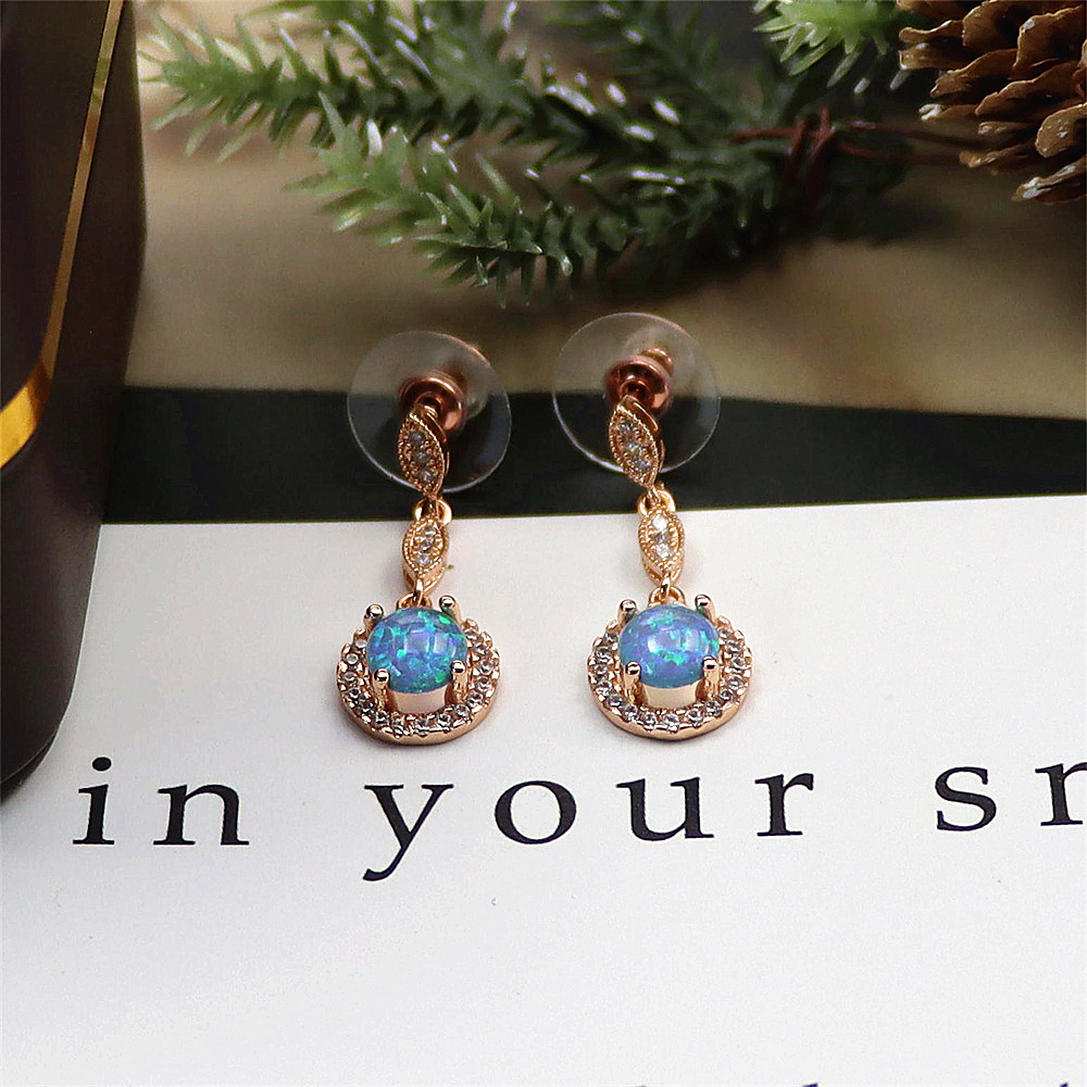 Rose Gold Round Opal Dangle Earrings,Opal Drop Earrings, Elegant Minimalist Jewelry, Versatile Gift for Women