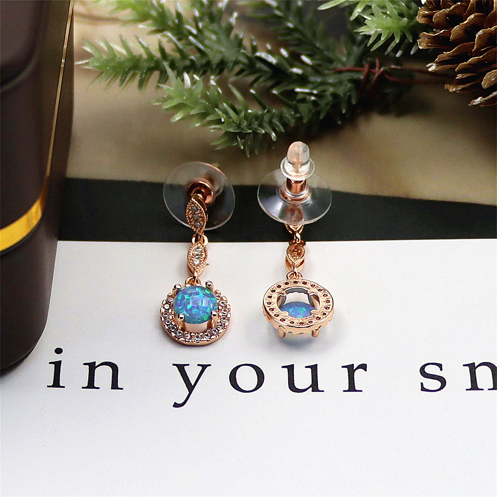 Rose Gold Round Opal Dangle Earrings,Opal Drop Earrings, Elegant Minimalist Jewelry, Versatile Gift for Women