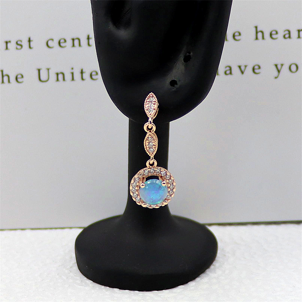 Rose Gold Round Opal Dangle Earrings,Opal Drop Earrings, Elegant Minimalist Jewelry, Versatile Gift for Women