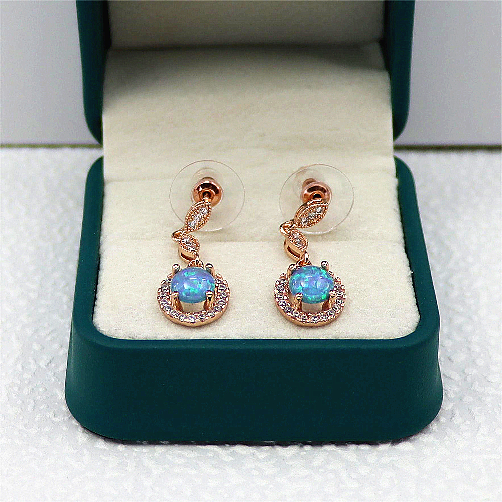 Rose Gold Round Opal Dangle Earrings,Opal Drop Earrings, Elegant Minimalist Jewelry, Versatile Gift for Women