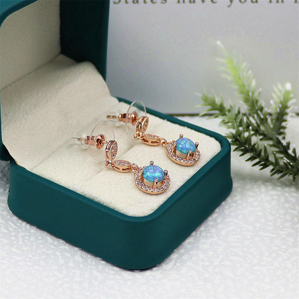 Rose Gold Round Opal Dangle Earrings,Opal Drop Earrings, Elegant Minimalist Jewelry, Versatile Gift for Women