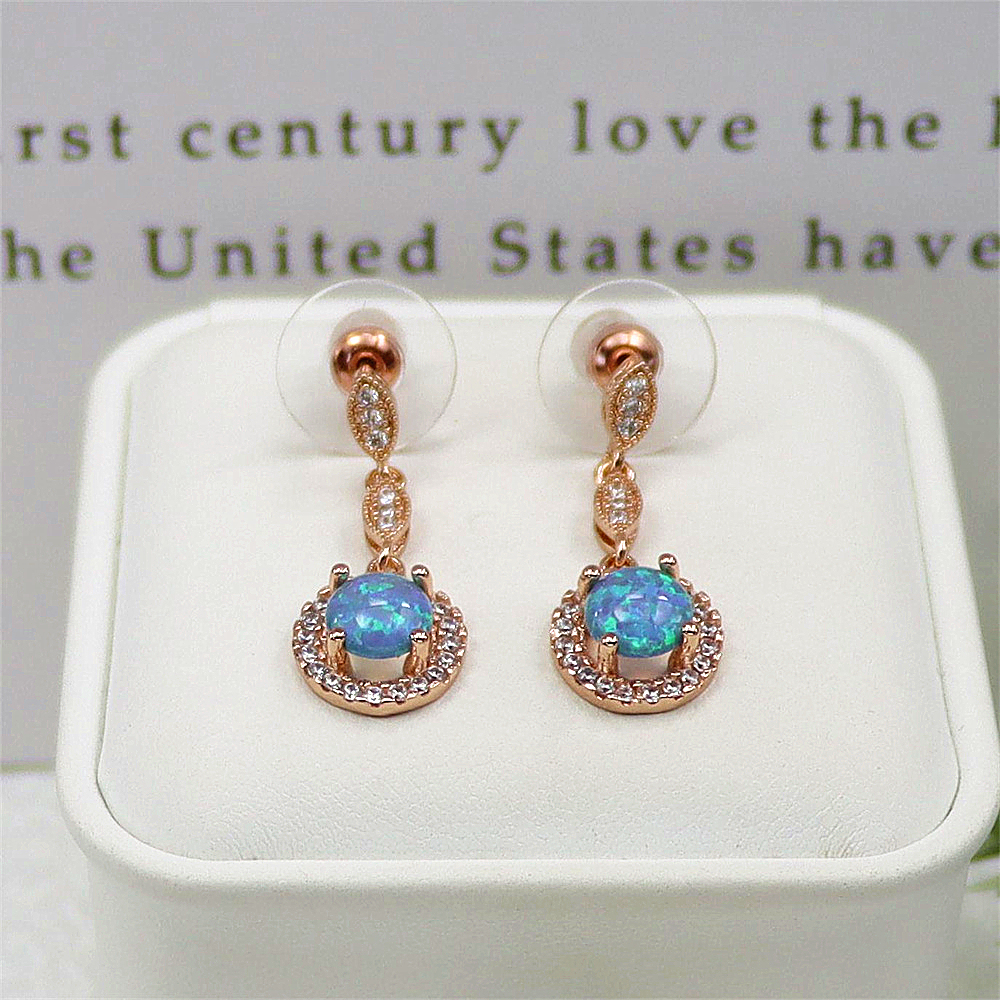 Rose Gold Round Opal Dangle Earrings,Opal Drop Earrings, Elegant Minimalist Jewelry, Versatile Gift for Women
