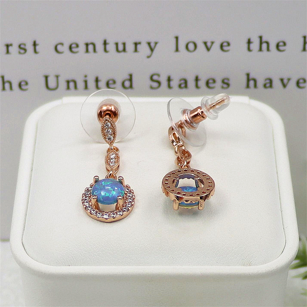 Rose Gold Round Opal Dangle Earrings,Opal Drop Earrings, Elegant Minimalist Jewelry, Versatile Gift for Women
