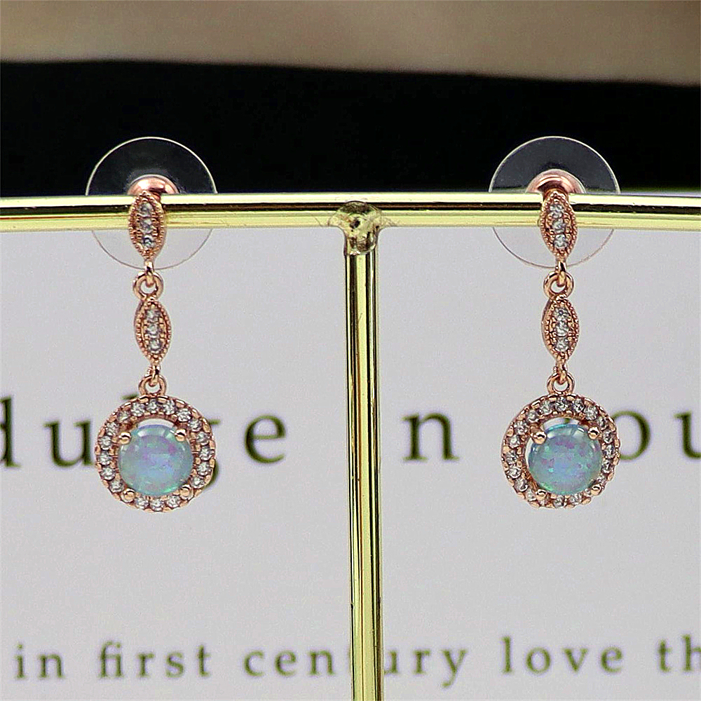 Rose Gold Round Opal Dangle Earrings,Opal Drop Earrings, Elegant Minimalist Jewelry, Versatile Gift for Women