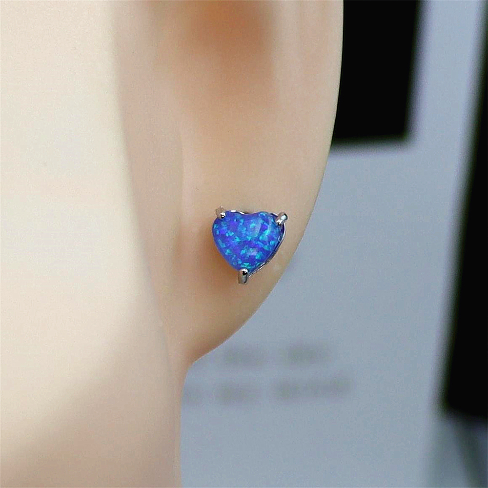 Opal Heart Stud Earrings,  Opal Miniature Earrings, Dainty Minimalist Jewelry, Whimsical Gift for Women