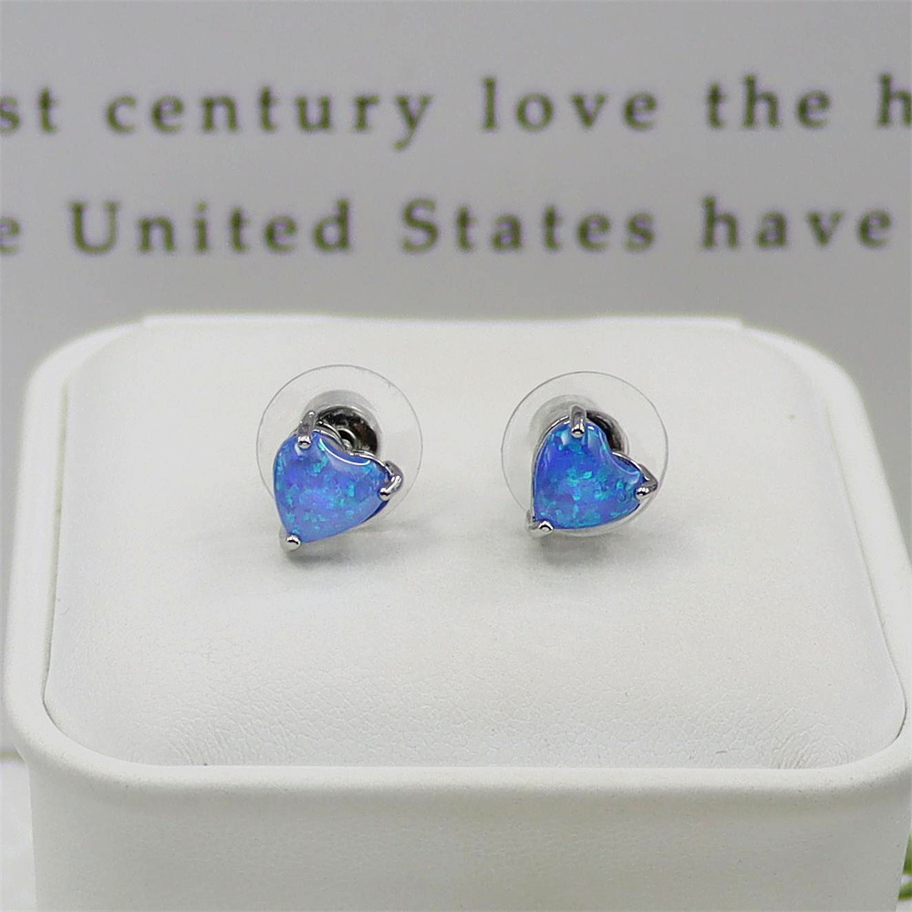 Opal Heart Stud Earrings,  Opal Miniature Earrings, Dainty Minimalist Jewelry, Whimsical Gift for Women