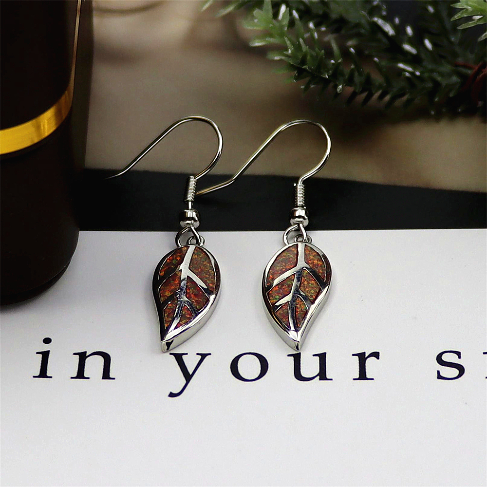 Opal Leaf Dangle Earrings, Opal Nature Inspired Earrings, Minimalist Botanical Jewelry, Unique Gift for Women
