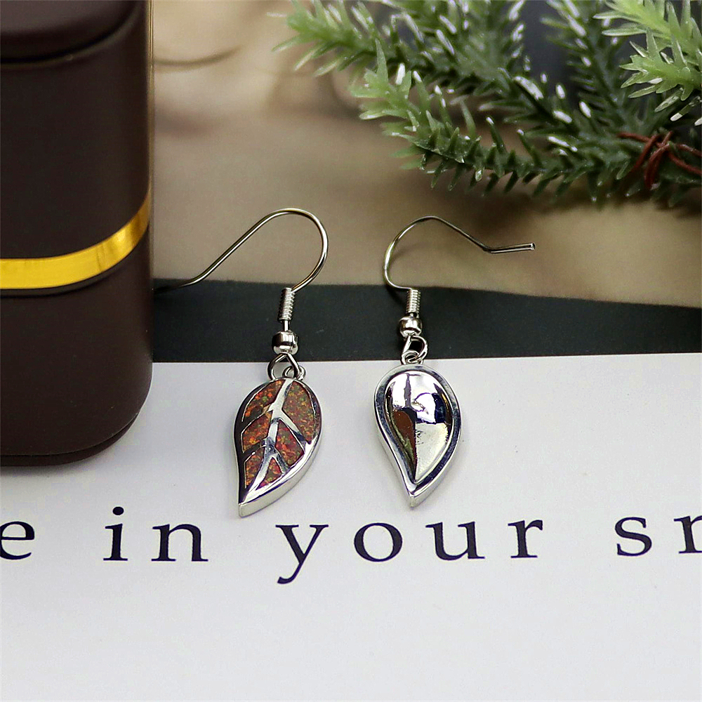 Opal Leaf Dangle Earrings, Opal Nature Inspired Earrings, Minimalist Botanical Jewelry, Unique Gift for Women