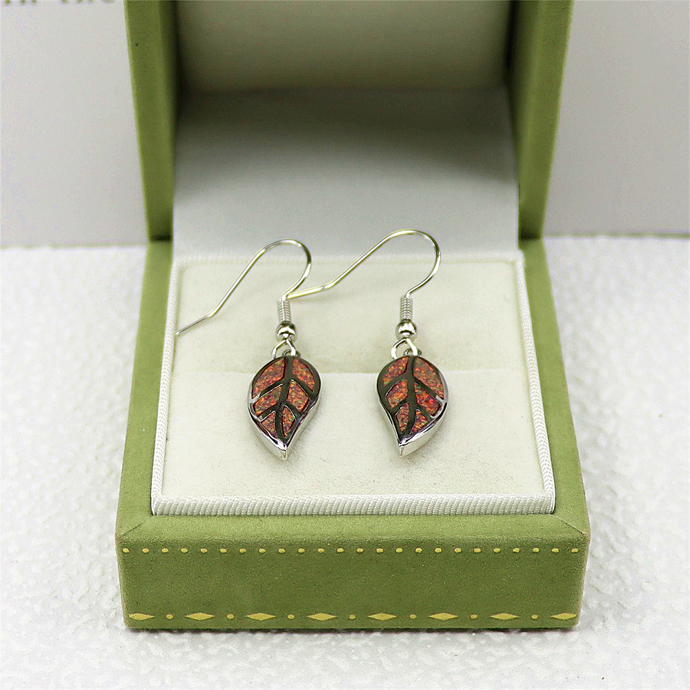 Opal Leaf Dangle Earrings, Opal Nature Inspired Earrings, Minimalist Botanical Jewelry, Unique Gift for Women
