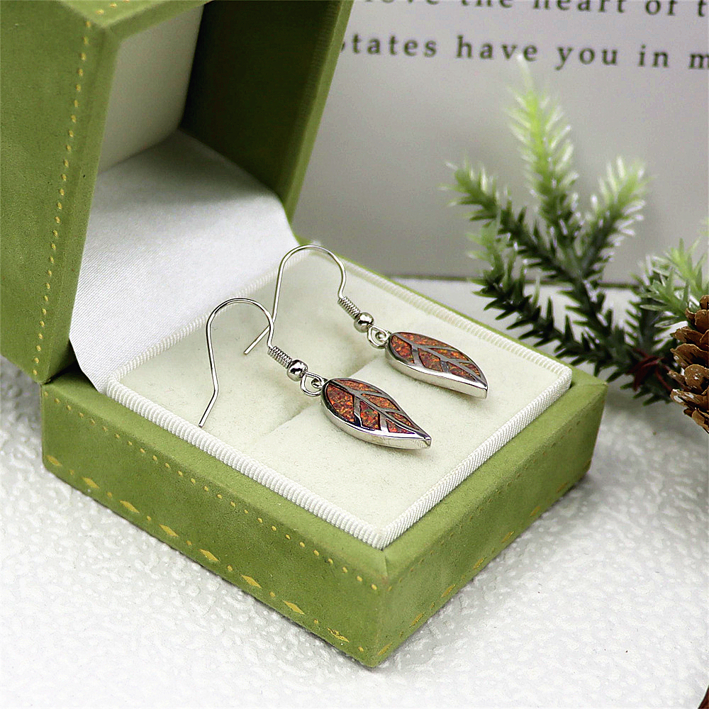 Opal Leaf Dangle Earrings, Opal Nature Inspired Earrings, Minimalist Botanical Jewelry, Unique Gift for Women