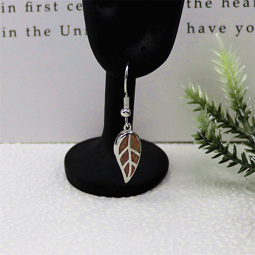 Opal Leaf Dangle Earrings, Opal Nature Inspired Earrings, Minimalist Botanical Jewelry, Unique Gift for Women