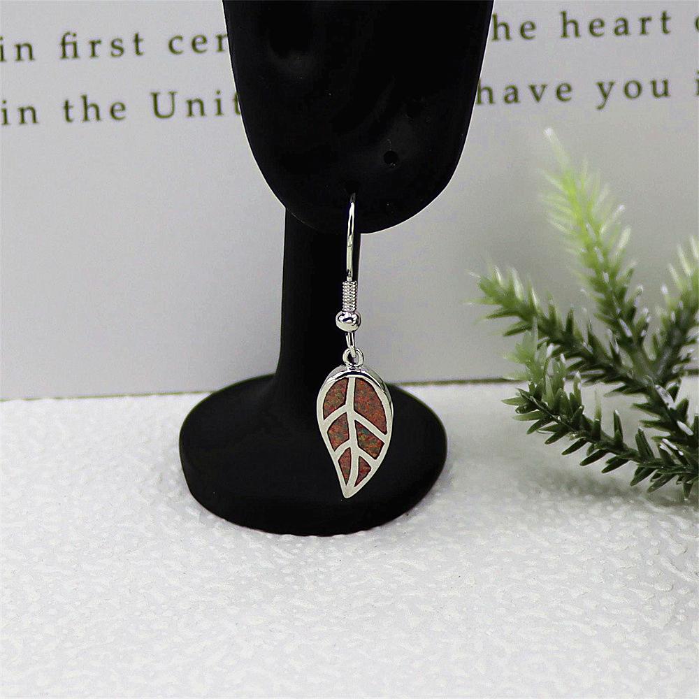 Opal Leaf Dangle Earrings, Opal Nature Inspired Earrings, Minimalist Botanical Jewelry, Unique Gift for Women