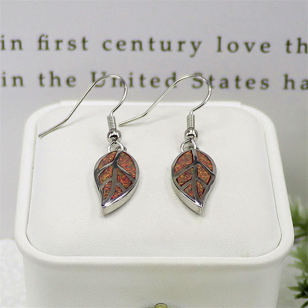 Opal Leaf Dangle Earrings, Opal Nature Inspired Earrings, Minimalist Botanical Jewelry, Unique Gift for Women