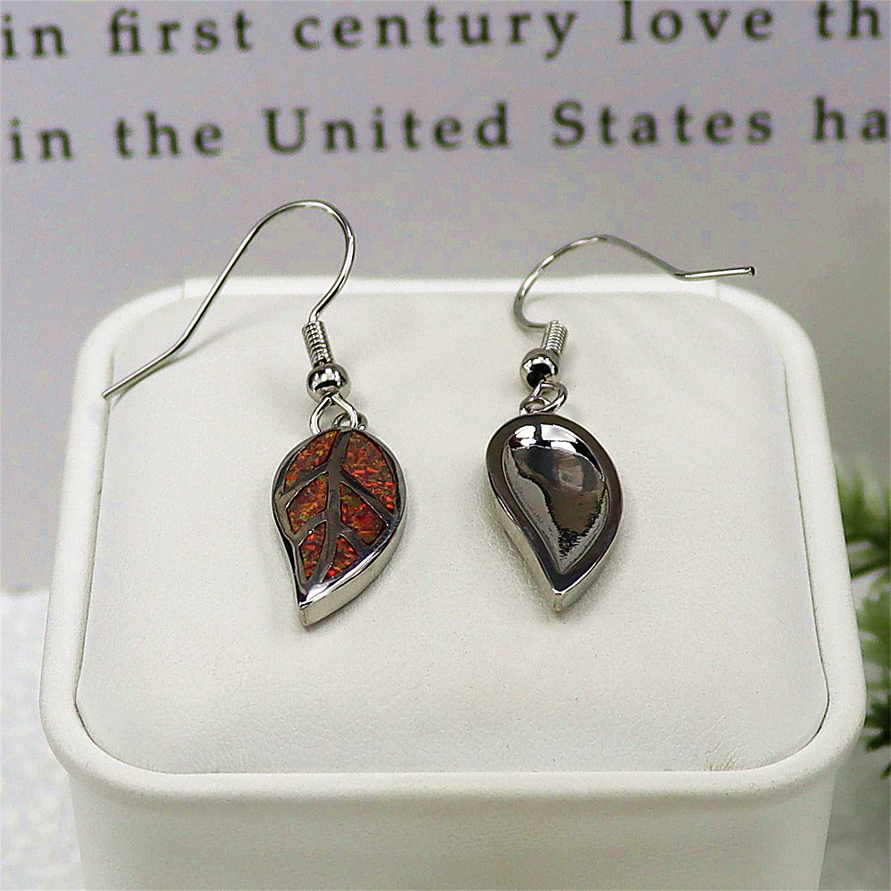 Opal Leaf Dangle Earrings, Opal Nature Inspired Earrings, Minimalist Botanical Jewelry, Unique Gift for Women