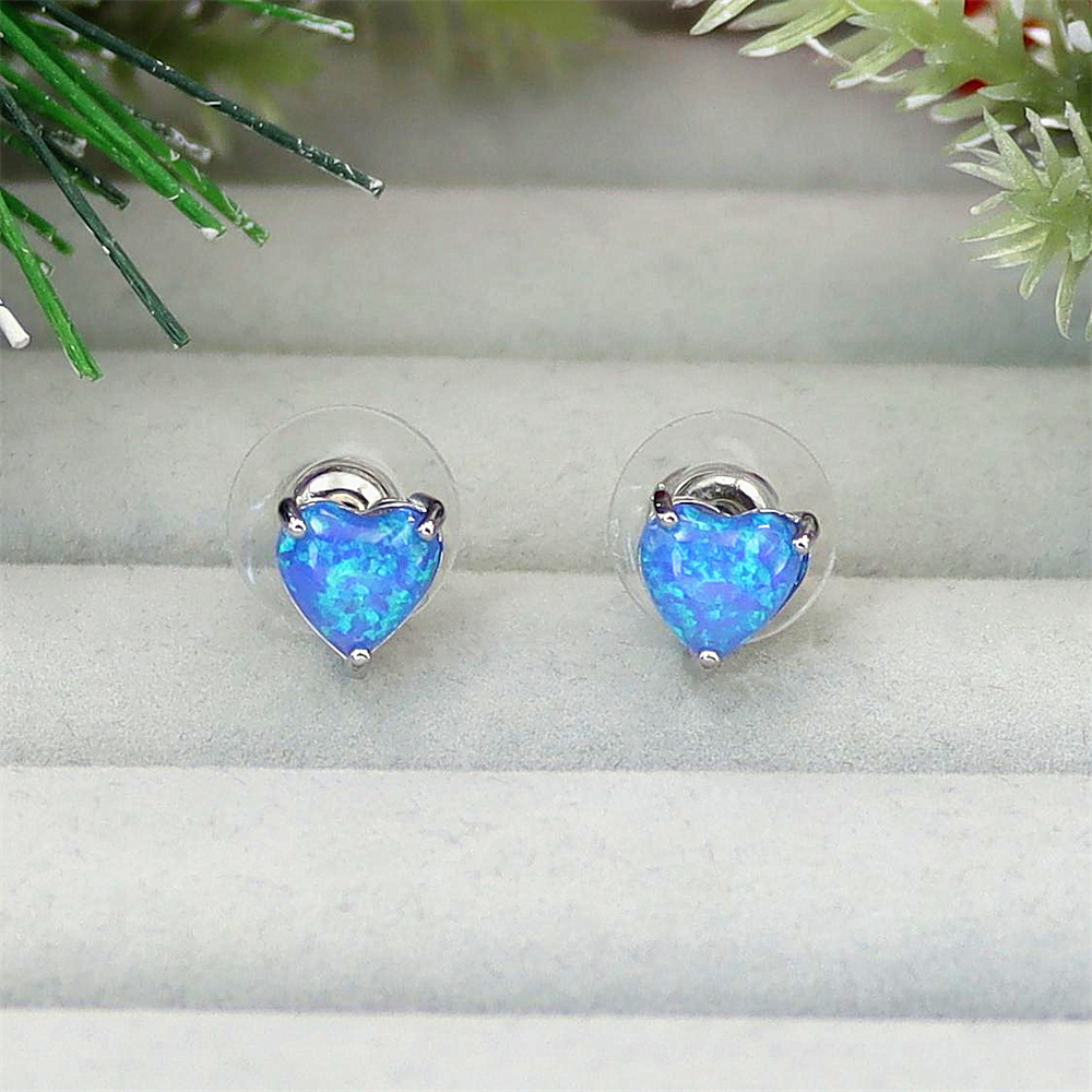Opal Heart Stud Earrings,  Opal Miniature Earrings, Dainty Minimalist Jewelry, Whimsical Gift for Women