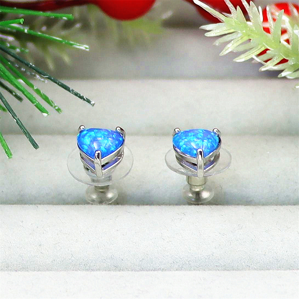 Opal Heart Stud Earrings,  Opal Miniature Earrings, Dainty Minimalist Jewelry, Whimsical Gift for Women