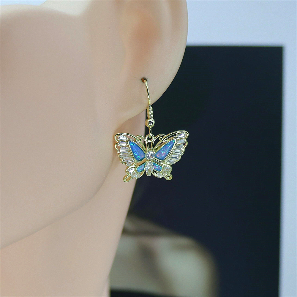 Butterfly Dangle Earrings, Opal Wing Drop Earrings, Minimalist Nature Jewelry, Whimsical Gift for Women