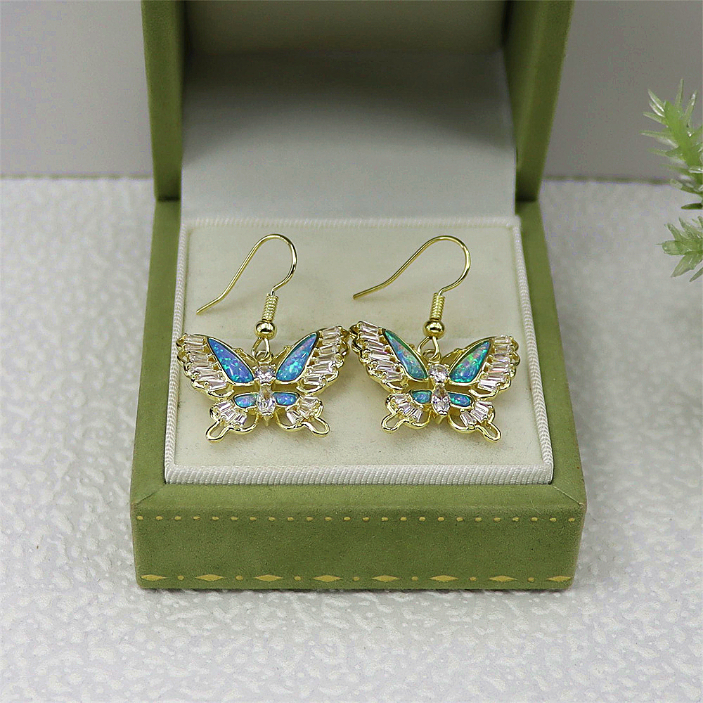 Butterfly Dangle Earrings, Opal Wing Drop Earrings, Minimalist Nature Jewelry, Whimsical Gift for Women