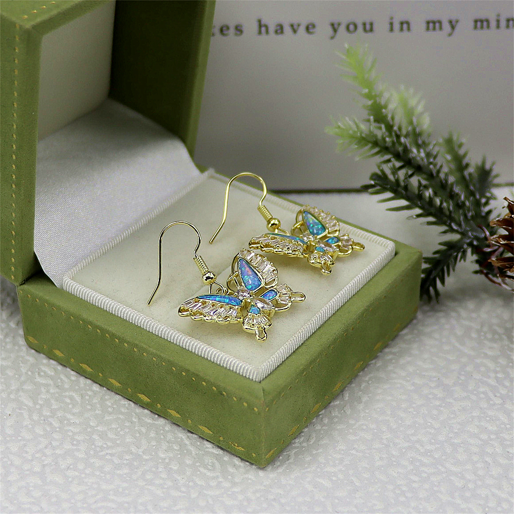 Butterfly Dangle Earrings, Opal Wing Drop Earrings, Minimalist Nature Jewelry, Whimsical Gift for Women