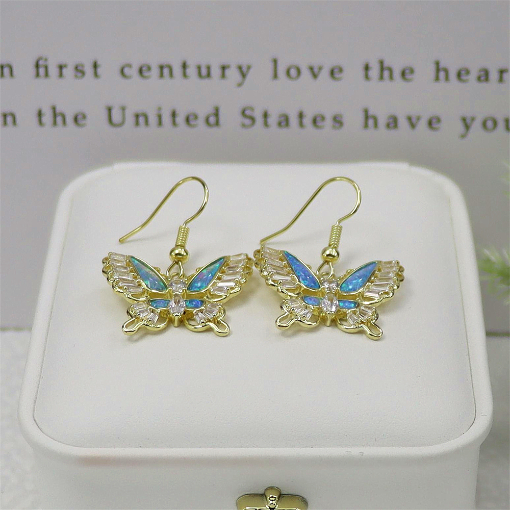 Butterfly Dangle Earrings, Opal Wing Drop Earrings, Minimalist Nature Jewelry, Whimsical Gift for Women