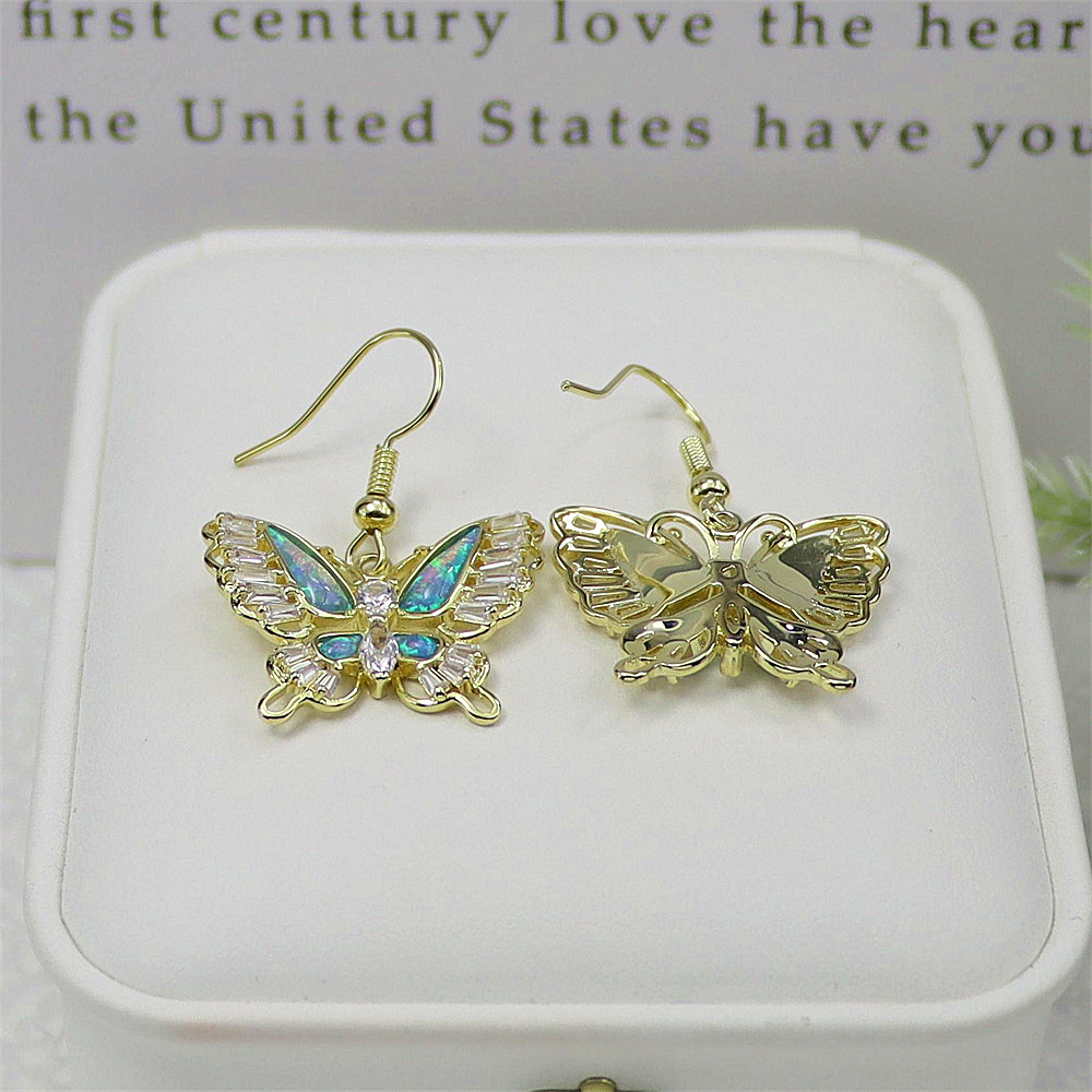 Butterfly Dangle Earrings, Opal Wing Drop Earrings, Minimalist Nature Jewelry, Whimsical Gift for Women