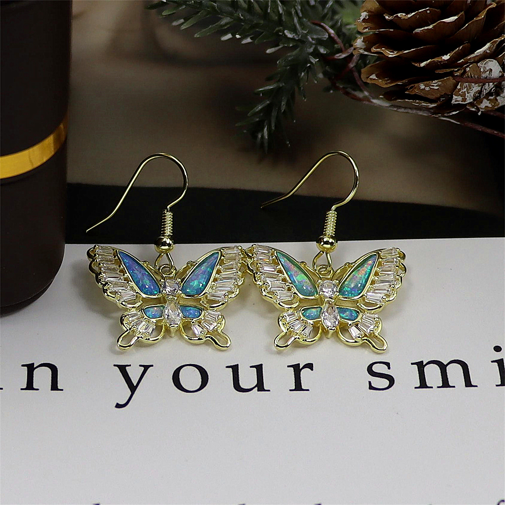 Butterfly Dangle Earrings, Opal Wing Drop Earrings, Minimalist Nature Jewelry, Whimsical Gift for Women