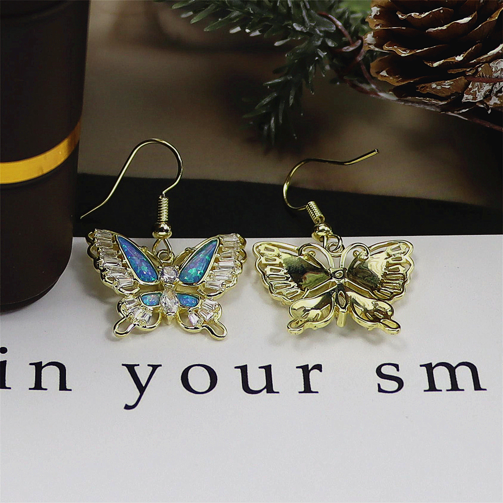 Butterfly Dangle Earrings, Opal Wing Drop Earrings, Minimalist Nature Jewelry, Whimsical Gift for Women