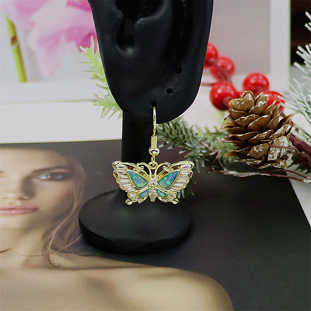 Butterfly Dangle Earrings, Opal Wing Drop Earrings, Minimalist Nature Jewelry, Whimsical Gift for Women
