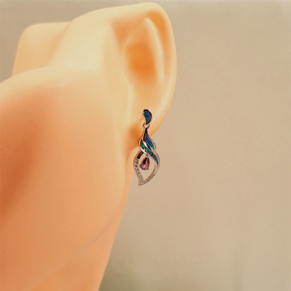 Blue Heart Stud Earrings, Opal Minimalist Earrings, Dainty Romantic Jewelry, Whimsical Gift for Women
