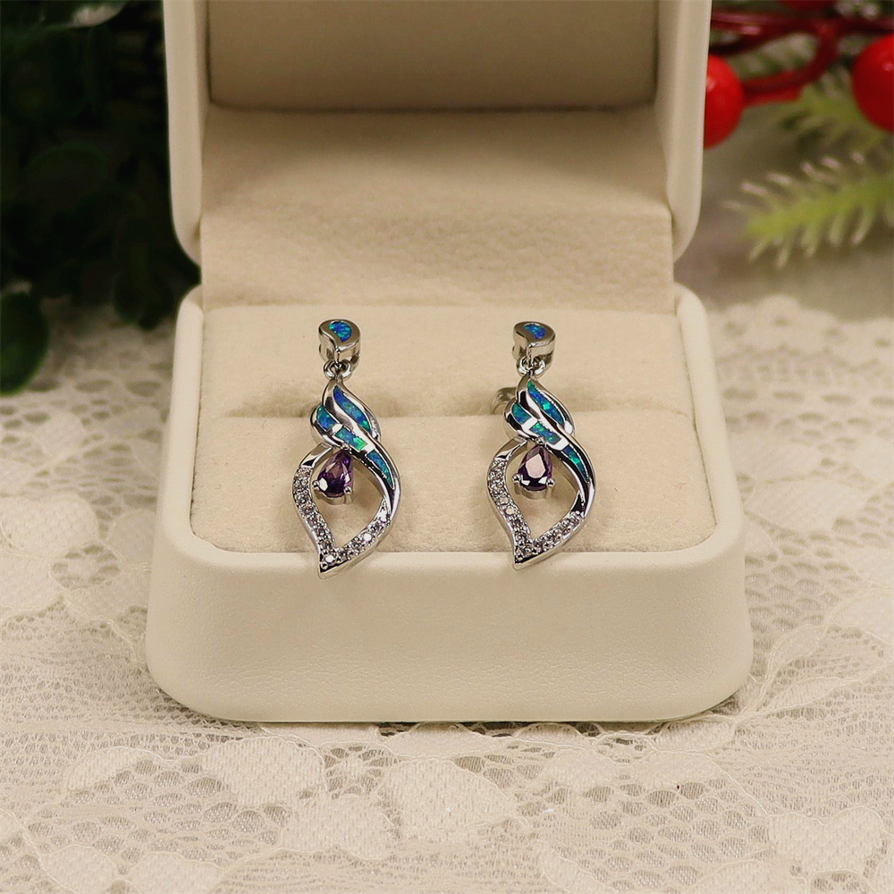 Blue Heart Stud Earrings, Opal Minimalist Earrings, Dainty Romantic Jewelry, Whimsical Gift for Women