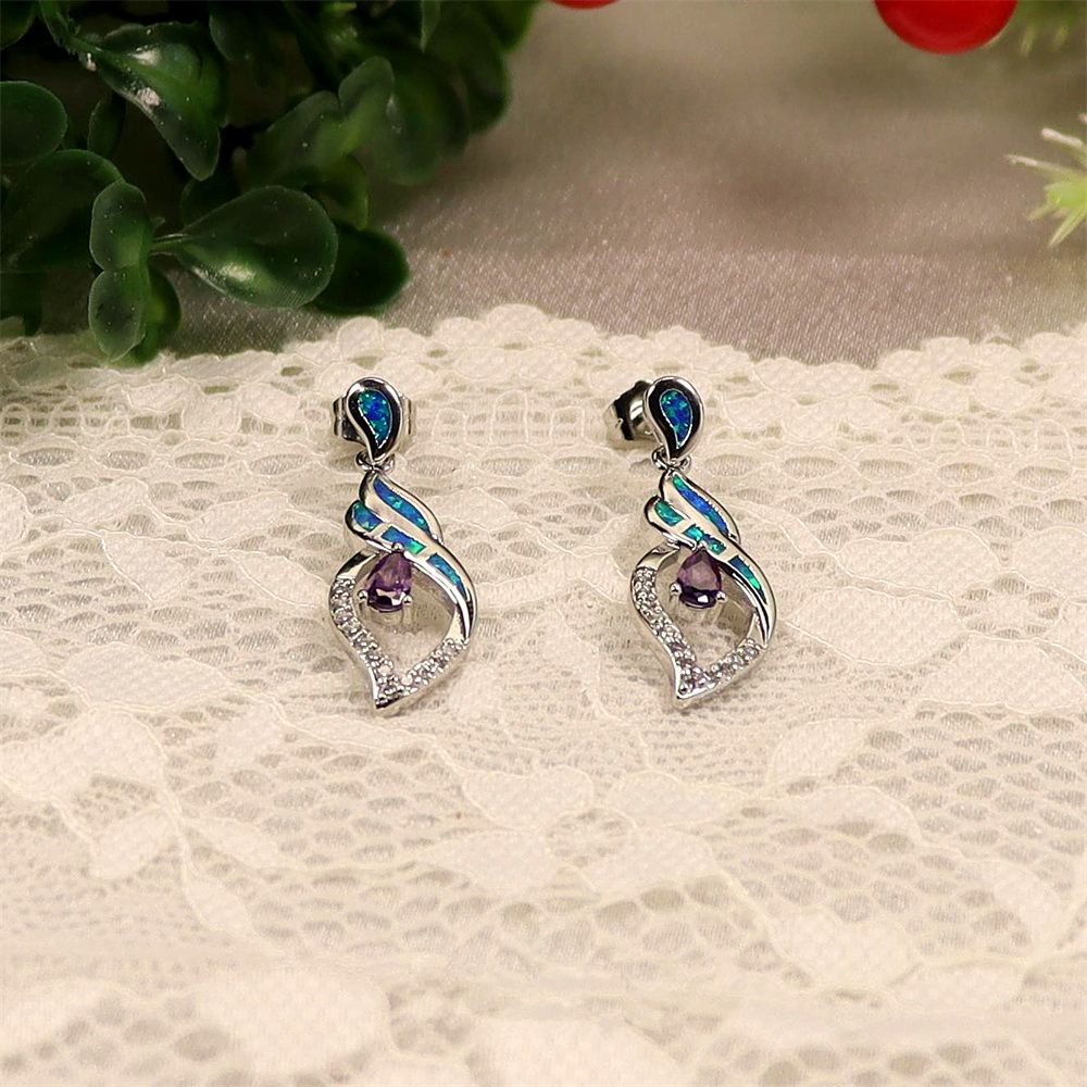 Blue Heart Stud Earrings, Opal Minimalist Earrings, Dainty Romantic Jewelry, Whimsical Gift for Women
