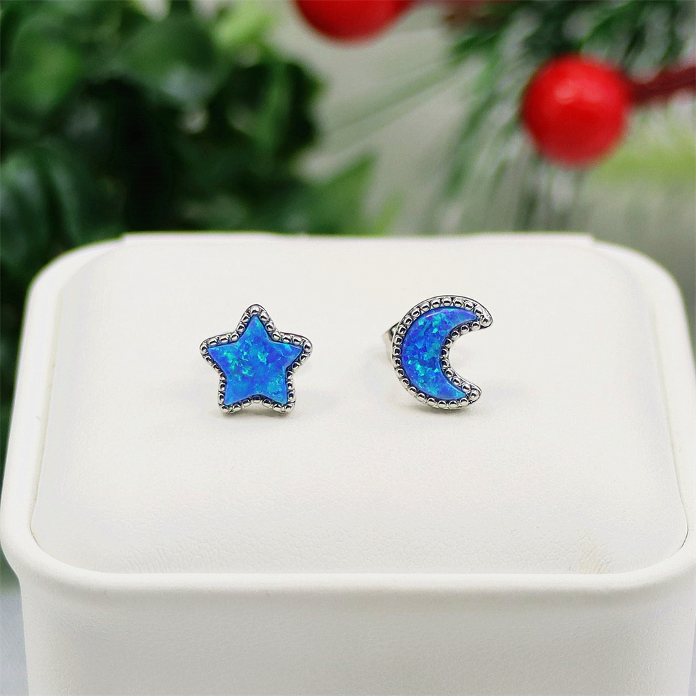 Star and Moon Stud Earrings, Opal Celestial Earrings, Dreamy Celestial Jewelry, Whimsical Gift for Women