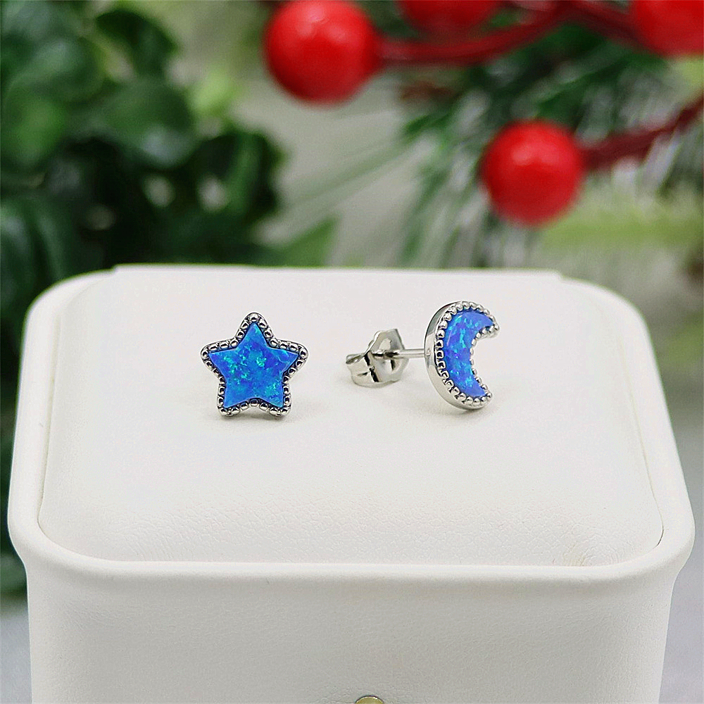 Star and Moon Stud Earrings, Opal Celestial Earrings, Dreamy Celestial Jewelry, Whimsical Gift for Women