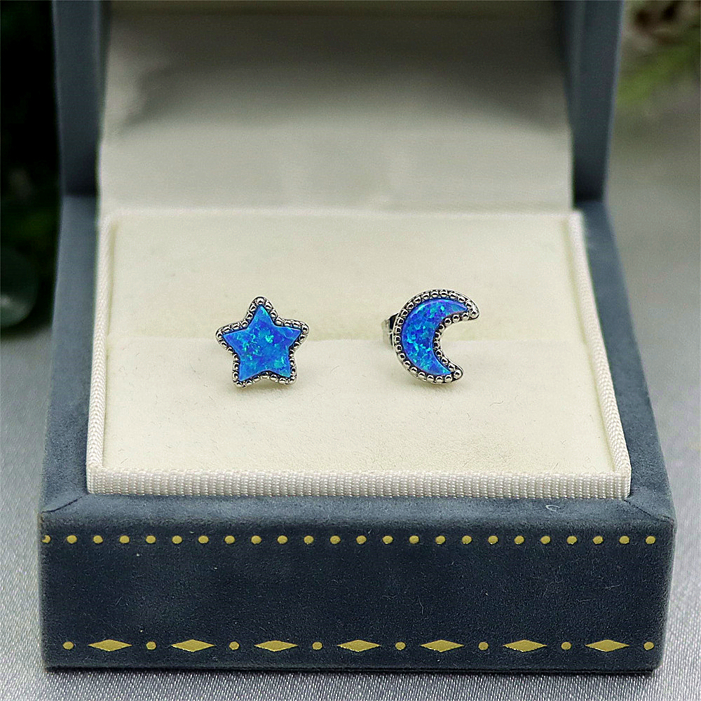 Star and Moon Stud Earrings, Opal Celestial Earrings, Dreamy Celestial Jewelry, Whimsical Gift for Women