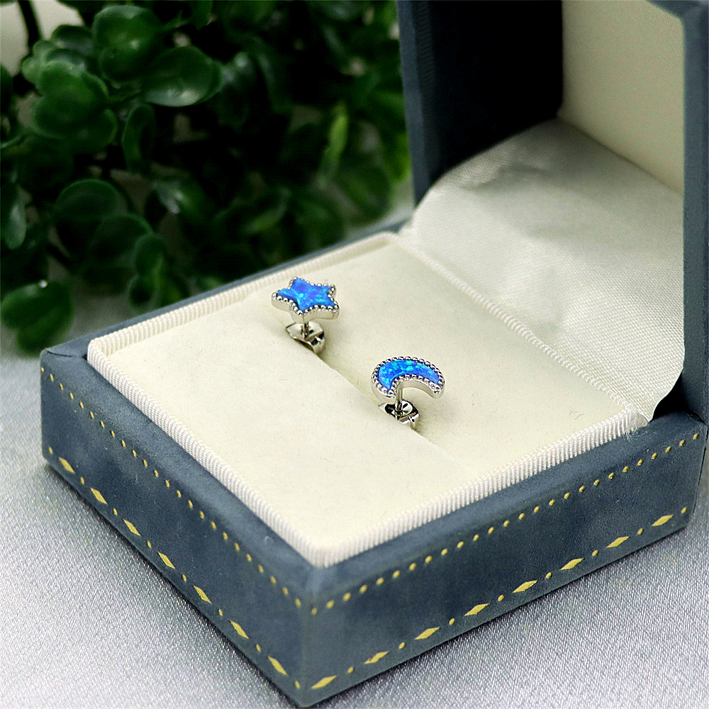 Star and Moon Stud Earrings, Opal Celestial Earrings, Dreamy Celestial Jewelry, Whimsical Gift for Women