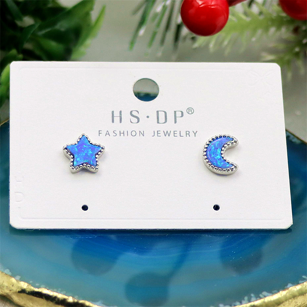 Star and Moon Stud Earrings, Opal Celestial Earrings, Dreamy Celestial Jewelry, Whimsical Gift for Women