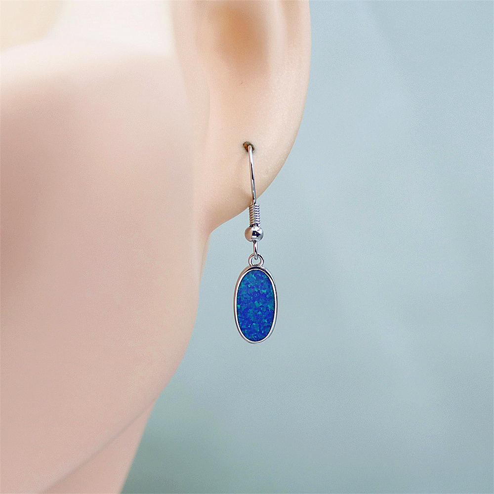 Blue Oval Opal Earrings, Opal Ocean Style Dangle Earrings, Minimalist Nautical Jewelry, Elegant Gift for Women