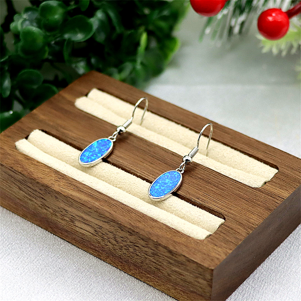 Blue Oval Opal Earrings, Opal Ocean Style Dangle Earrings, Minimalist Nautical Jewelry, Elegant Gift for Women