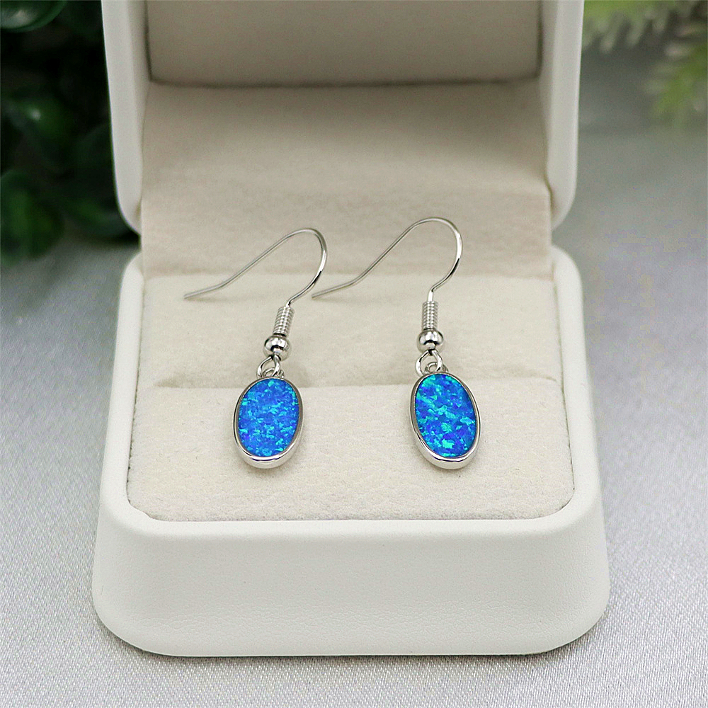 Blue Oval Opal Earrings, Opal Ocean Style Dangle Earrings, Minimalist Nautical Jewelry, Elegant Gift for Women