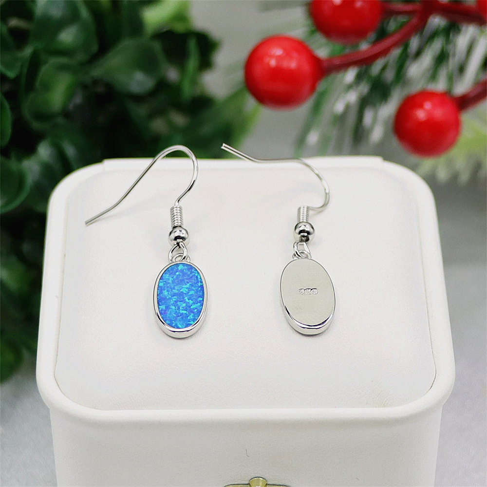 Blue Oval Opal Earrings, Opal Ocean Style Dangle Earrings, Minimalist Nautical Jewelry, Elegant Gift for Women