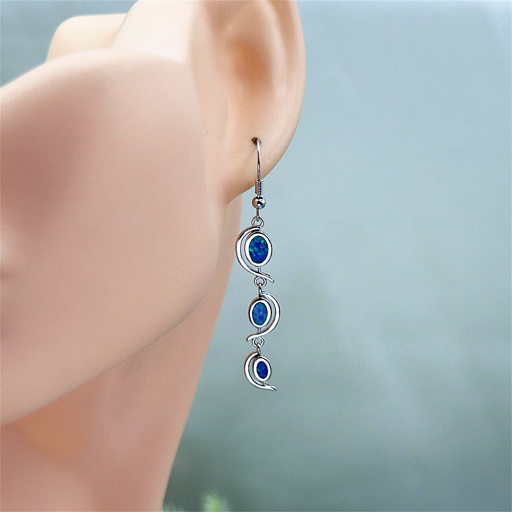 Willow Leaf Earrings, Blue Opal Teardrop Dangle Earrings, Minimalist Elegant Jewelry, Versatile Gift for Women