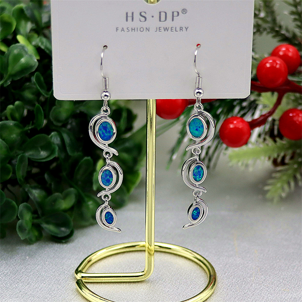 Willow Leaf Earrings, Blue Opal Teardrop Dangle Earrings, Minimalist Elegant Jewelry, Versatile Gift for Women