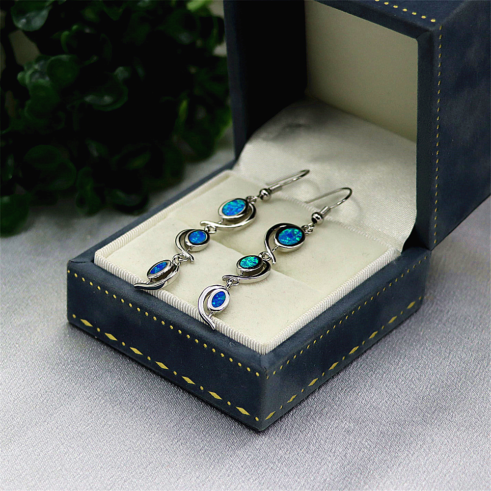 Willow Leaf Earrings, Blue Opal Teardrop Dangle Earrings, Minimalist Elegant Jewelry, Versatile Gift for Women